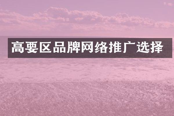 高要区品牌网络推广选择