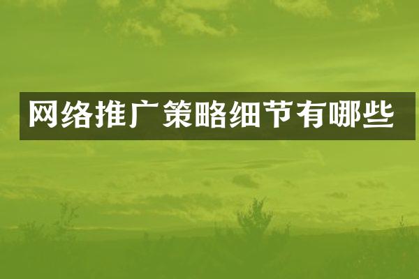 网络推广策略细节有哪些
