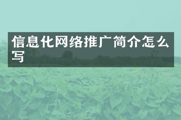 信息化网络推广简介怎么写