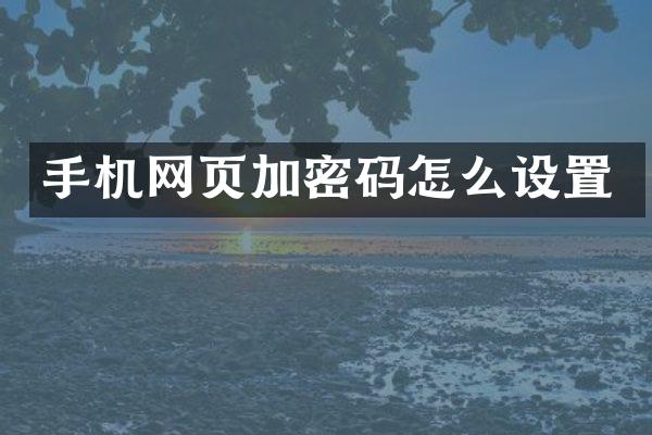 手机网页加密码怎么设置