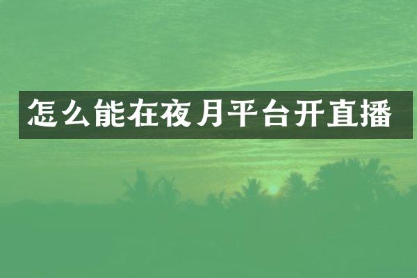 怎么能在夜月平台开直播