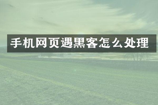 手机网页遇黑客怎么处理