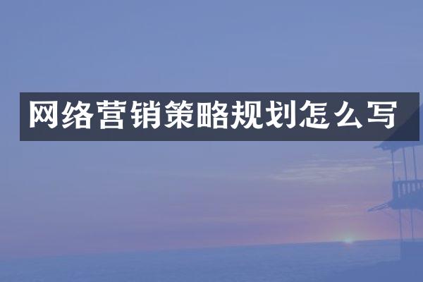 网络营销策略规划怎么写
