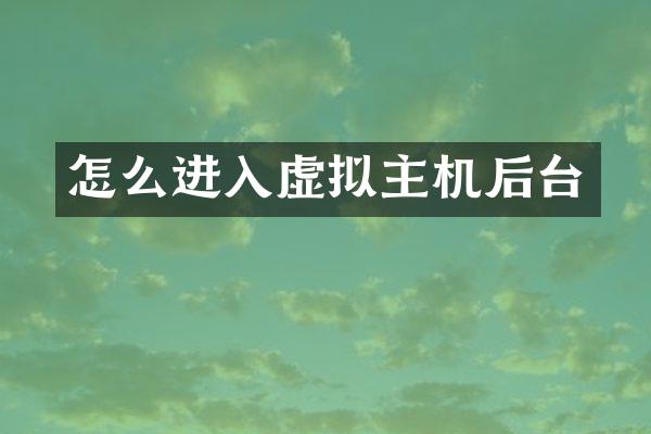 怎么进入虚拟主机后台