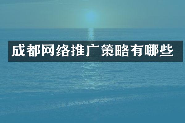 成都网络推广策略有哪些
