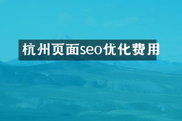 杭州页面seo优化费用