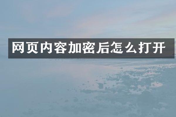 网页内容加密后怎么打开