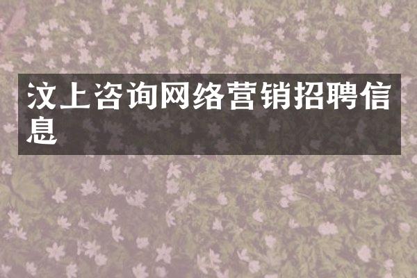 汶上咨询网络营销招聘信息