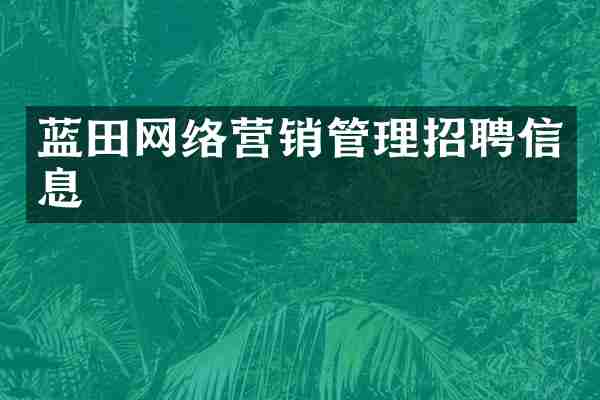 蓝田网络营销管理招聘信息