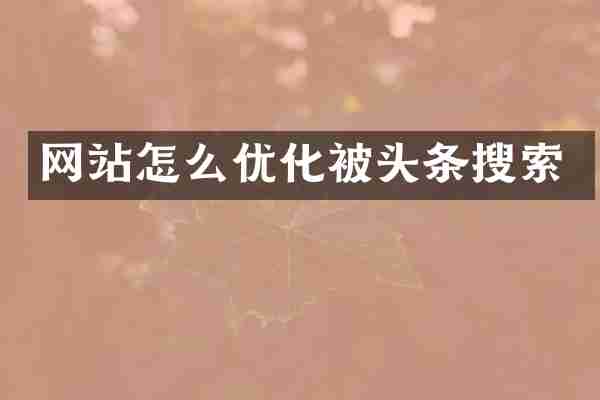网站怎么优化被头条搜索
