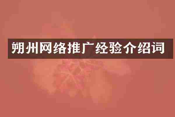 朔州网络推广经验介绍词