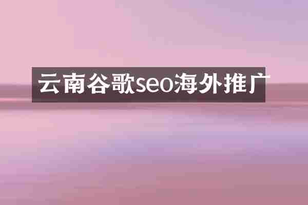 云南谷歌seo海外推广