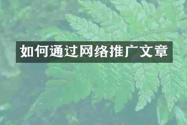 如何通过网络推广文章