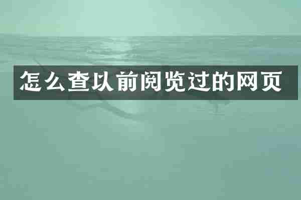 怎么查以前阅览过的网页