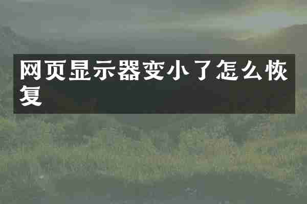 网页显示器变小了怎么恢复