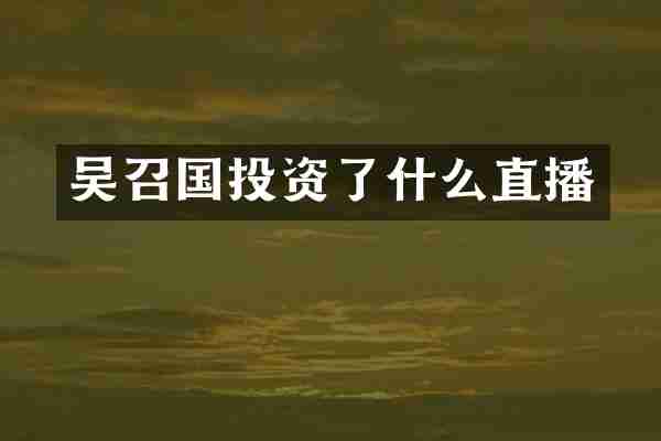 吴召国投资了什么直播