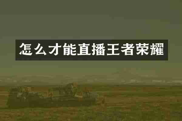 怎么才能直播王者荣耀