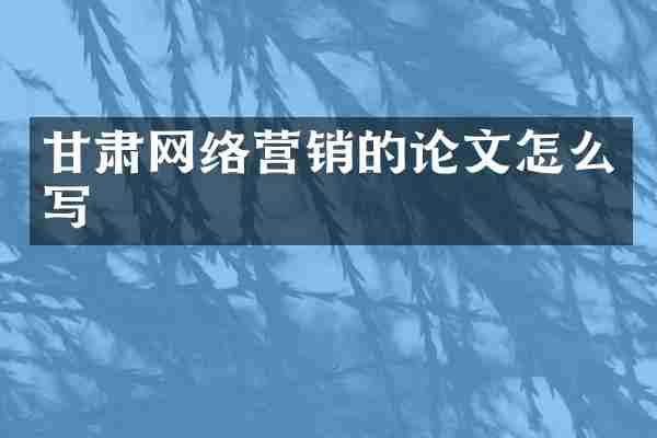 甘肃网络营销的论文怎么写