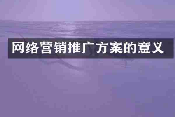 网络营销推广方案的意义