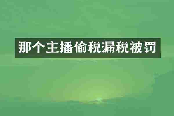 那个主播偷税漏税被罚
