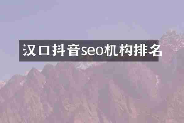 汉口抖音seo机构排名