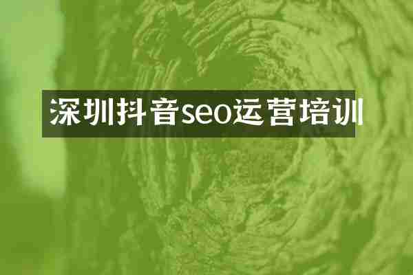 深圳抖音seo运营培训
