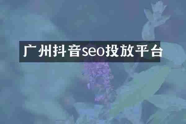 广州抖音seo投放平台