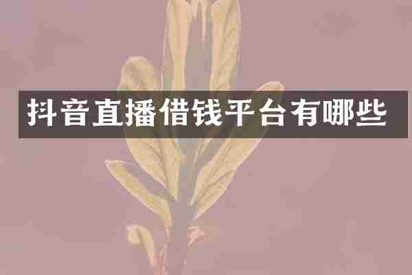 抖音直播借钱平台有哪些