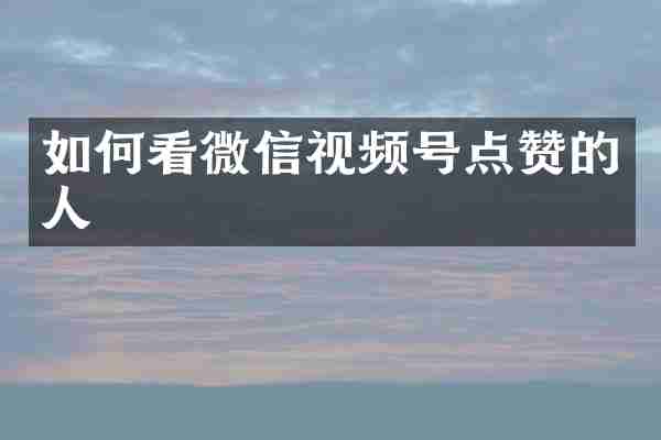 如何看微信视频号点赞的人