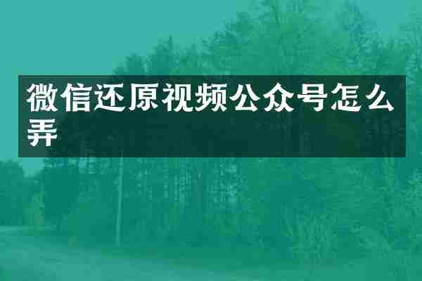 微信还原视频公众号怎么弄