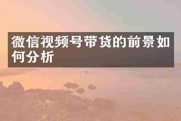 微信视频号带货的前景如何分析