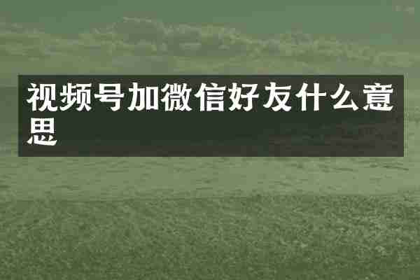 视频号加微信好友什么意思