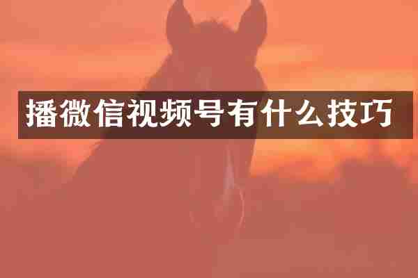播微信视频号有什么技巧