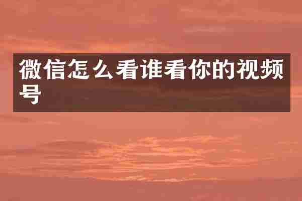 微信怎么看谁看你的视频号