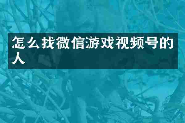 怎么找微信游戏视频号的人