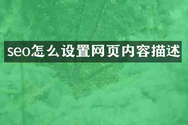 seo怎么设置网页内容描述