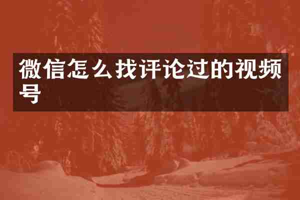 微信怎么找评论过的视频号