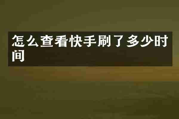 怎么查看快手刷了多少时间
