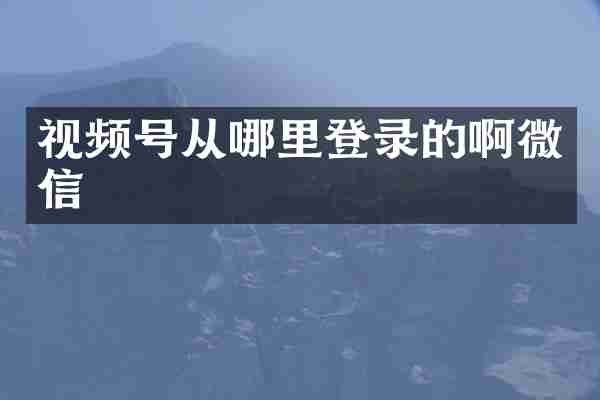 视频号从哪里登录的啊微信