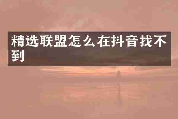 精选联盟怎么在抖音找不到