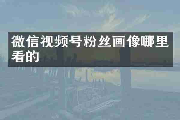 微信视频号粉丝画像哪里看的