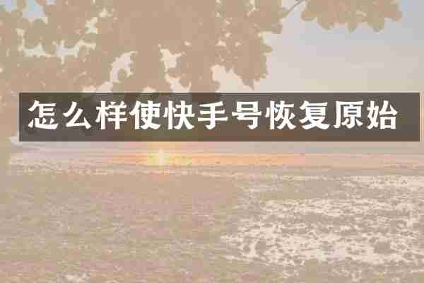 怎么样使快手号恢复原始