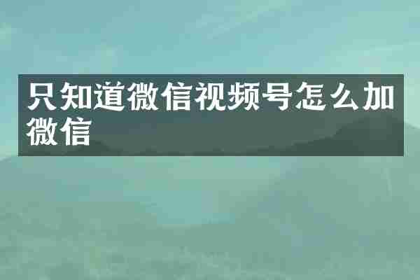 只知道微信视频号怎么加微信