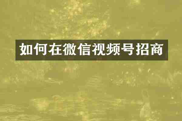 如何在微信视频号招商