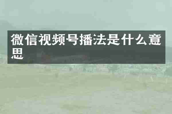 微信视频号播法是什么意思