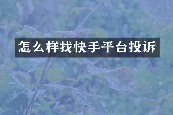 怎么样找快手平台投诉