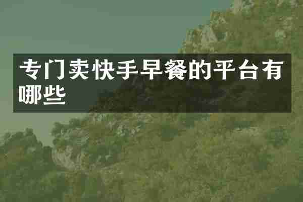 专门卖快手早餐的平台有哪些