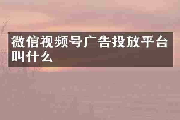微信视频号广告投放平台叫什么