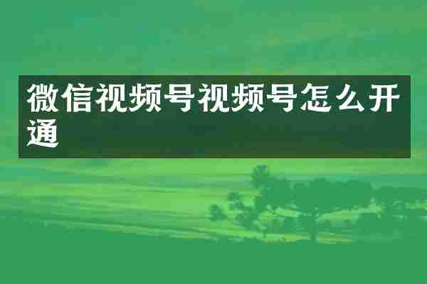 微信视频号视频号怎么开通