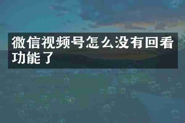 微信视频号怎么没有回看功能了